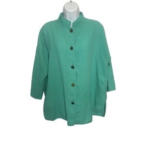 Orvis Womens 12 Wrinkle Free Button Up Shirt Turquoise‎ Coastal Lagenlook Boxy